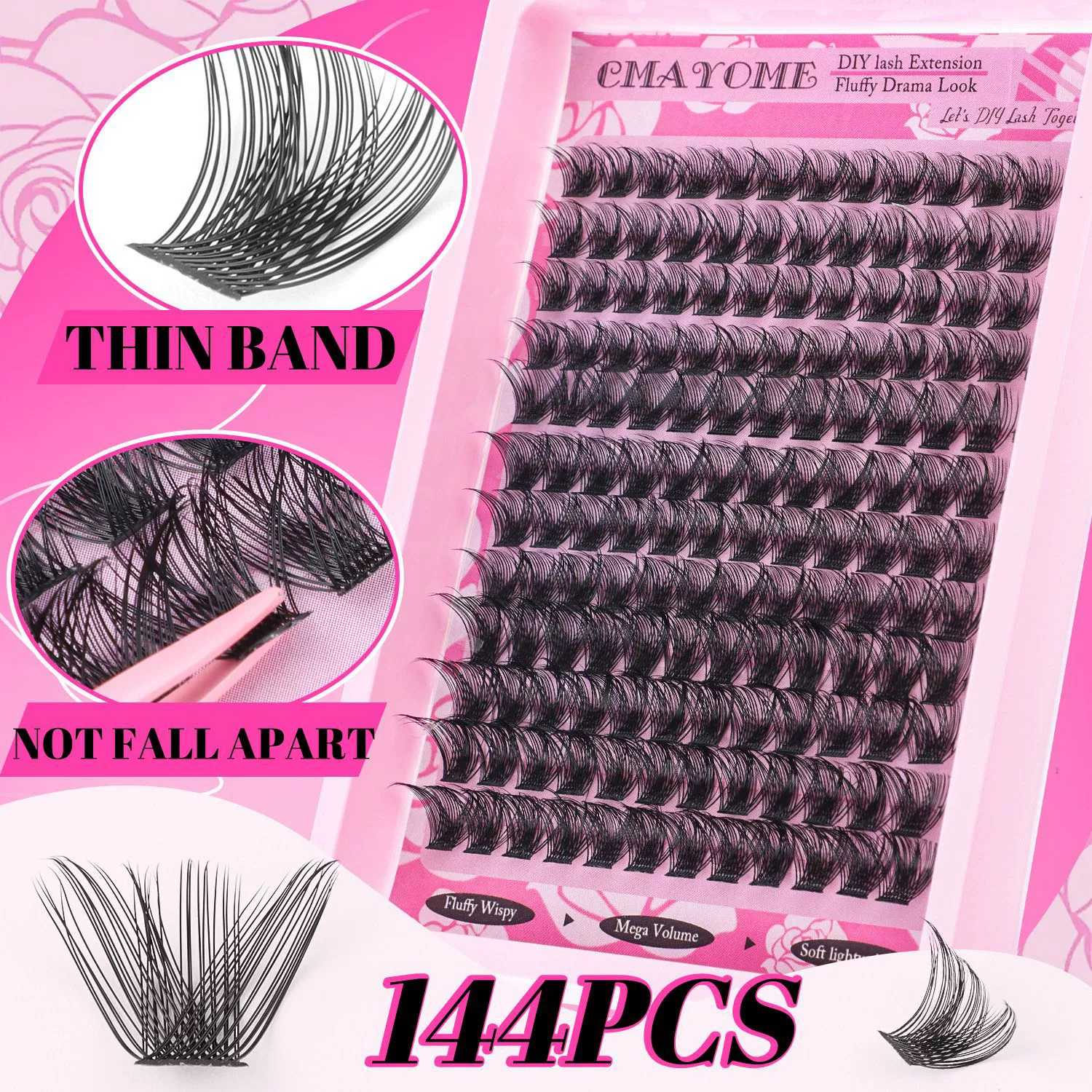 Fluffier Lashes Clusters Kit Wispy Individual Lashes 100D Volume Cluster Eyelash Extensions Kit 10-16mm D Curly Lash Extension Kit with Bond and Seal and Lash Tweezers DIY Eyelash Kit
