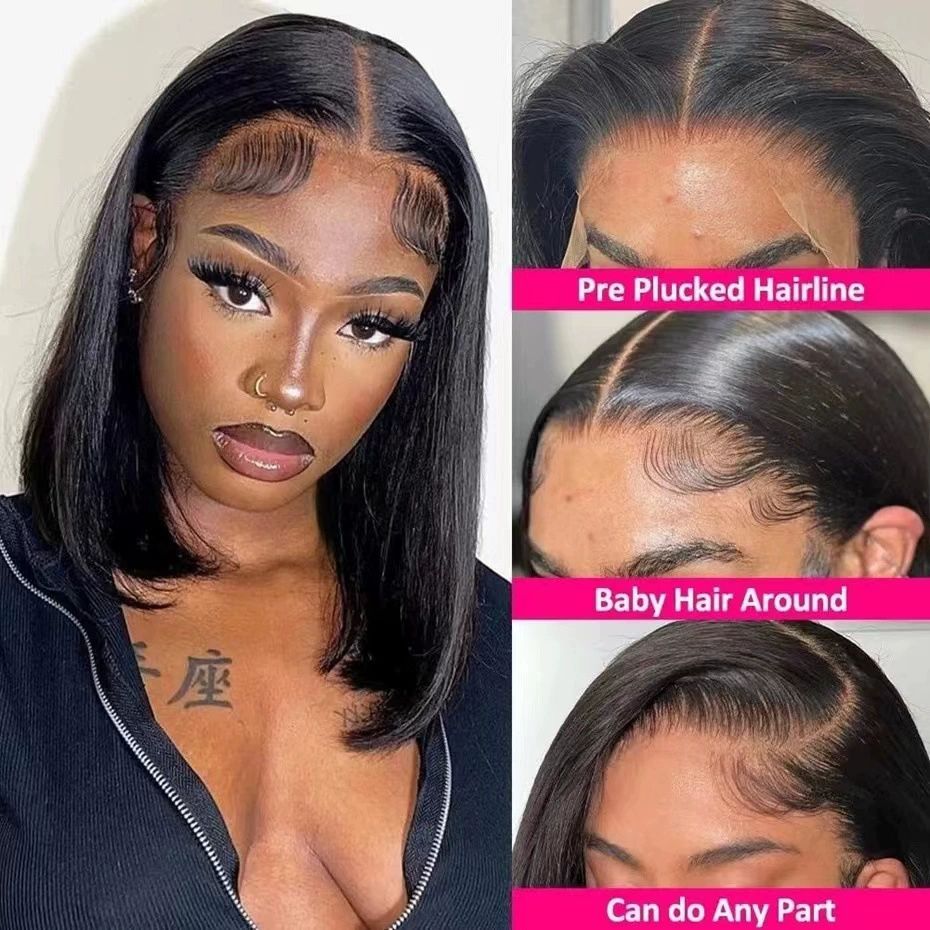 Bob Wig  Hair 10 inch Glueless Wigs Hair  9x6 HD Lace Front Glueless Wigs  Hair 200% Density Short Straight Bob Wigs for Black Women