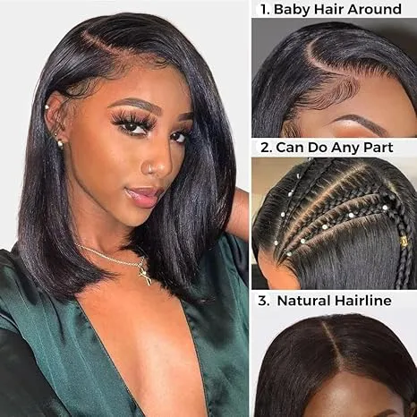 Bob Wig  Hair 10 inch Glueless Wigs Hair  9x6 HD Lace Front Glueless Wigs  Hair 200% Density Short Straight Bob Wigs for Black Women