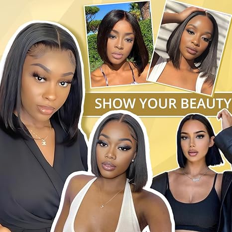 Bob Wig  Hair 10 inch Glueless Wigs Hair  9x6 HD Lace Front Glueless Wigs  Hair 200% Density Short Straight Bob Wigs for Black Women