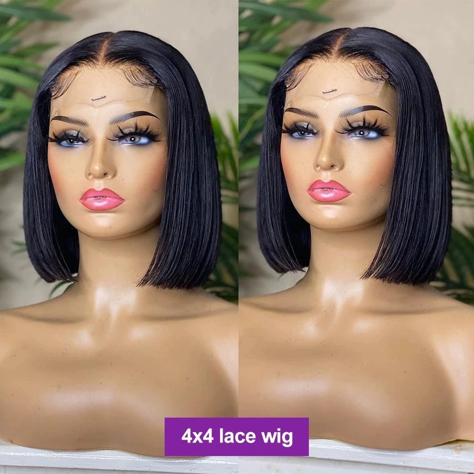 Wear and Go Glueless Bob Wigs Human Hair Pre Plucked Natural Hairline Straight Short Bob Wig 180 Density 4x4 HD Lace Closure Wig Human Hair for Women Brazilian Virgin Hair Natural Black 10 Inch