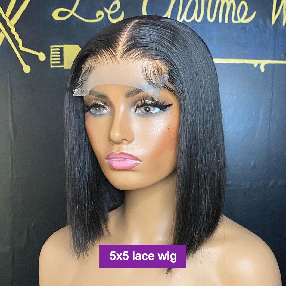 Wear and Go Glueless Bob Wigs Human Hair Pre Plucked Natural Hairline Straight Short Bob Wig 180 Density 4x4 HD Lace Closure Wig Human Hair for Women Brazilian Virgin Hair Natural Black 10 Inch