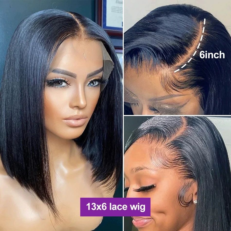 Wear and Go Glueless Bob Wigs Human Hair Pre Plucked Natural Hairline Straight Short Bob Wig 180 Density 4x4 HD Lace Closure Wig Human Hair for Women Brazilian Virgin Hair Natural Black 10 Inch