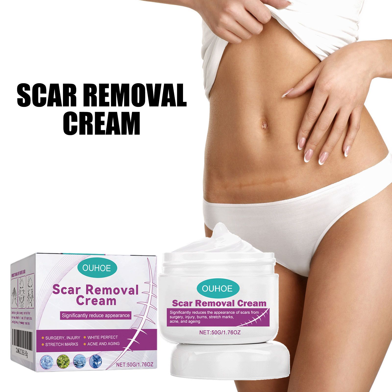 Scar Removal Cream for Men and Women, Ouhoe Scar Cream Smoothing Firming and Fading, Advanced Scar Gel for Face Body Leg, Fast Results, Gentle for All Skin Types