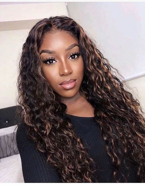 13x4 Loose Deep Wave Human Hair Wigs HD Lace Front Wigs Pre Plucked with Baby Hair Ombre Brown Highlight Blonde Wigs for Balck Woman 16 Inch Curly Wigs Brazilian Virgin Hair 150% Density 26inch