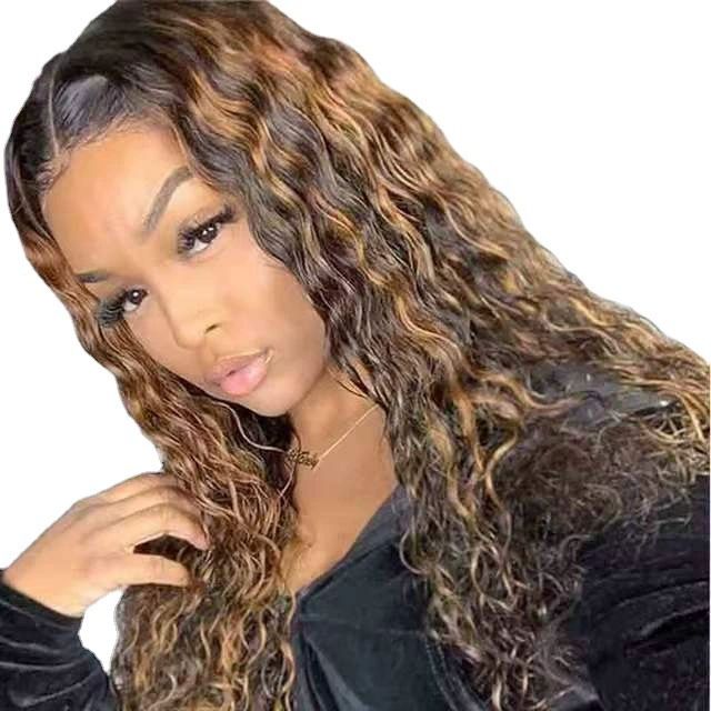 13x4 Loose Deep Wave Human Hair Wigs HD Lace Front Wigs Pre Plucked with Baby Hair Ombre Brown Highlight Blonde Wigs for Balck Woman 16 Inch Curly Wigs Brazilian Virgin Hair 150% Density 26inch