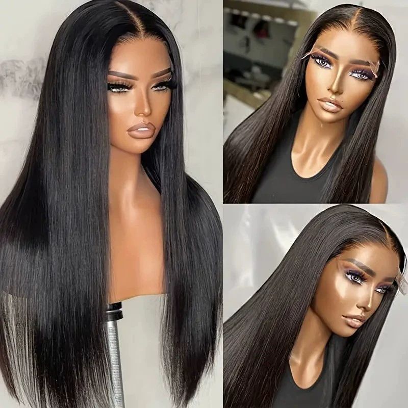 Glueless Lace Front Wigs for Women,32 Inch Long Straight Synthetic Wigs Pre Plucked,Free Part Natural Black Lace Frontal Wigs with Baby Hair,Put On Go Wig Beginner Friendly