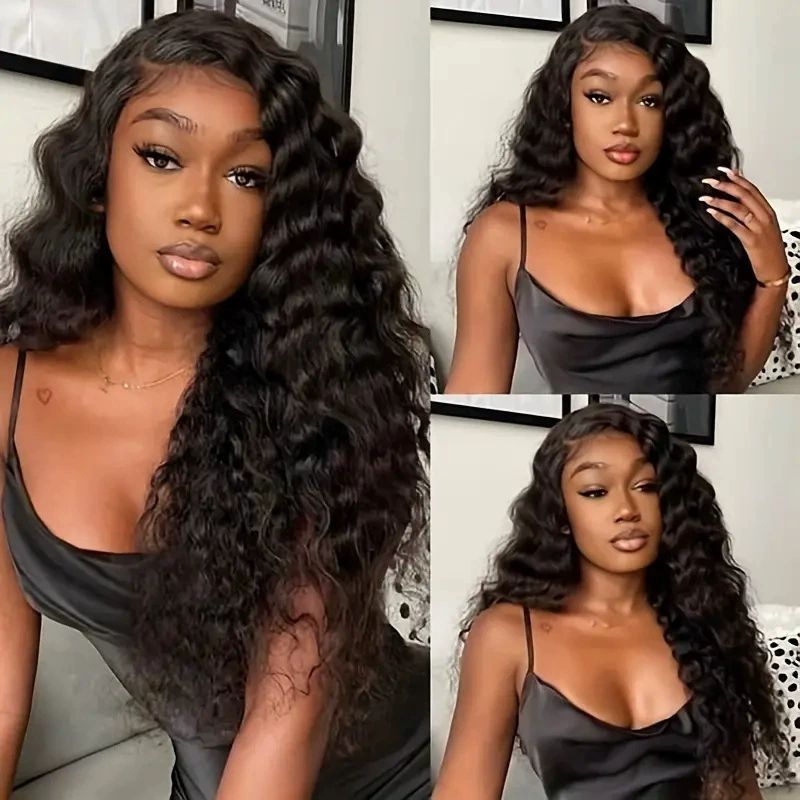 Water Wave Human Hair Bundles 18 20 22 24 Inch Deep Wave Bundles Human Hair Double Weft Natural Curly Hair Wet and Wavy Hair Extensions