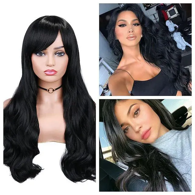 26" Long Straight 13x4 Lace Frontal Wigs for Black Women Free Part Lace Front Wigs with Baby Hair Natural Hairline Black Root Easy-360 Synthetic Hair Wig Heat Resistant Fiber (Jet Black)