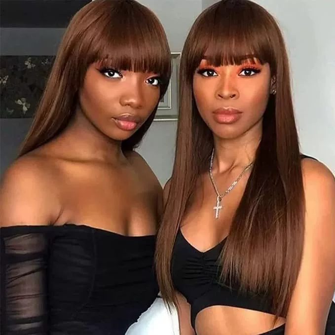 Straight Wigs with Bangs  Wigs for Black Women None Lace Front Wigs 150% DensityWomen Wig Pre Made Glueless Machine Made Wig Natural Color(20 Inch, Straight)