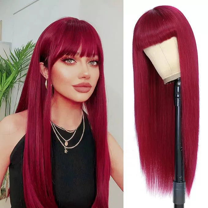 Straight Wigs with Bangs  Wigs for Black Women None Lace Front Wigs 150% DensityWomen Wig Pre Made Glueless Machine Made Wig Natural Color(20 Inch, Straight)