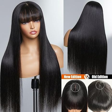 Straight Wigs with Bangs  Wigs for Black Women None Lace Front Wigs 150% DensityWomen Wig Pre Made Glueless Machine Made Wig Natural Color(20 Inch, Straight)
