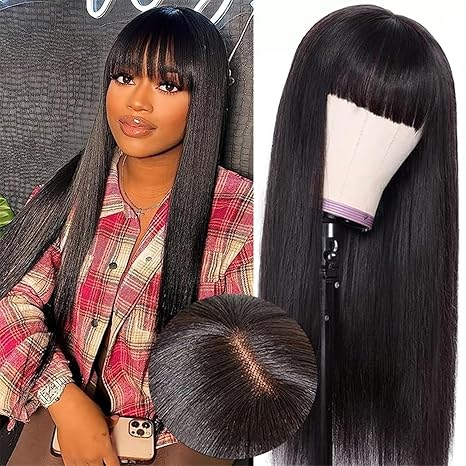 Straight Wigs with Bangs  Wigs for Black Women None Lace Front Wigs 150% DensityWomen Wig Pre Made Glueless Machine Made Wig Natural Color(20 Inch, Straight)