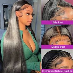 22 Inch Front Lace Front Wigs human Hair 180 Density Straight Hair Wigs Pre Plucked  With HD Frontal Lace Straight Glueless Wigs  Hair For Women