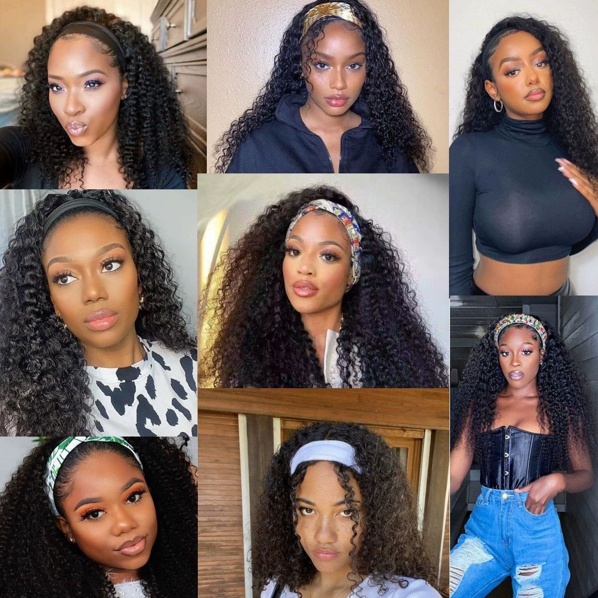 Human Hair Headband Wigs for Black Women - Curly, Glueless, Easy Wear - 10 Inch, Medium Cap Size (21.5 Inch)