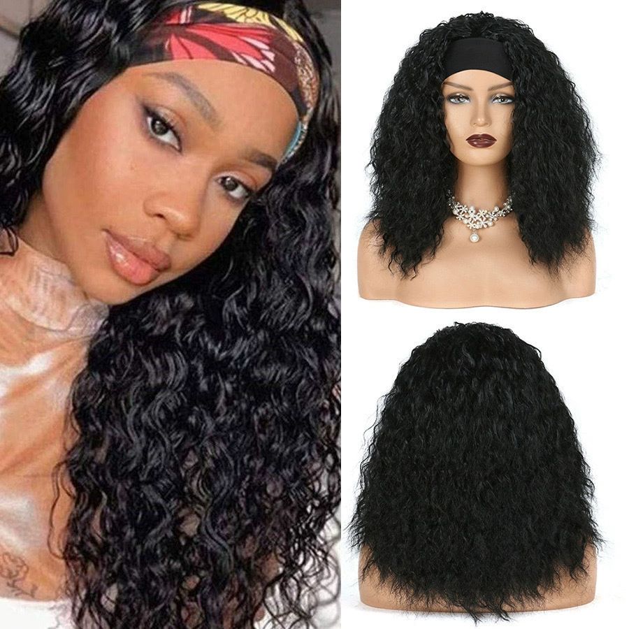 Human Hair Headband Wigs for Black Women - Curly, Glueless, Easy Wear - 10 Inch, Medium Cap Size (21.5 Inch)
