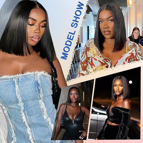 Wear and Go Glueless Bob Wig  Hair Pre Plucked Pre Cut 200% Density Black Bob  Hair Wig 14 Inch 9x6 HD Closure Lace Front Glueless Wigs  Hair Short Straight Bob Wigs for Women