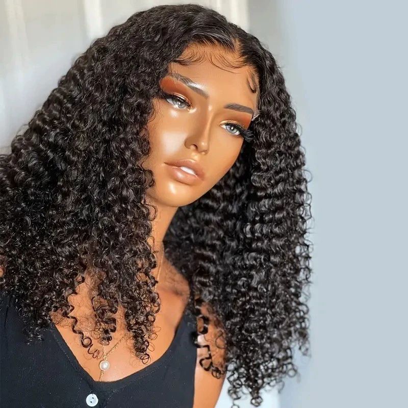 Curly  Hair Wig 13x4 Lace Front Wigs 180 Density Brazilian Tiny Knots 18 Inch Lace Frontal Wig Natural Black Blend Curly