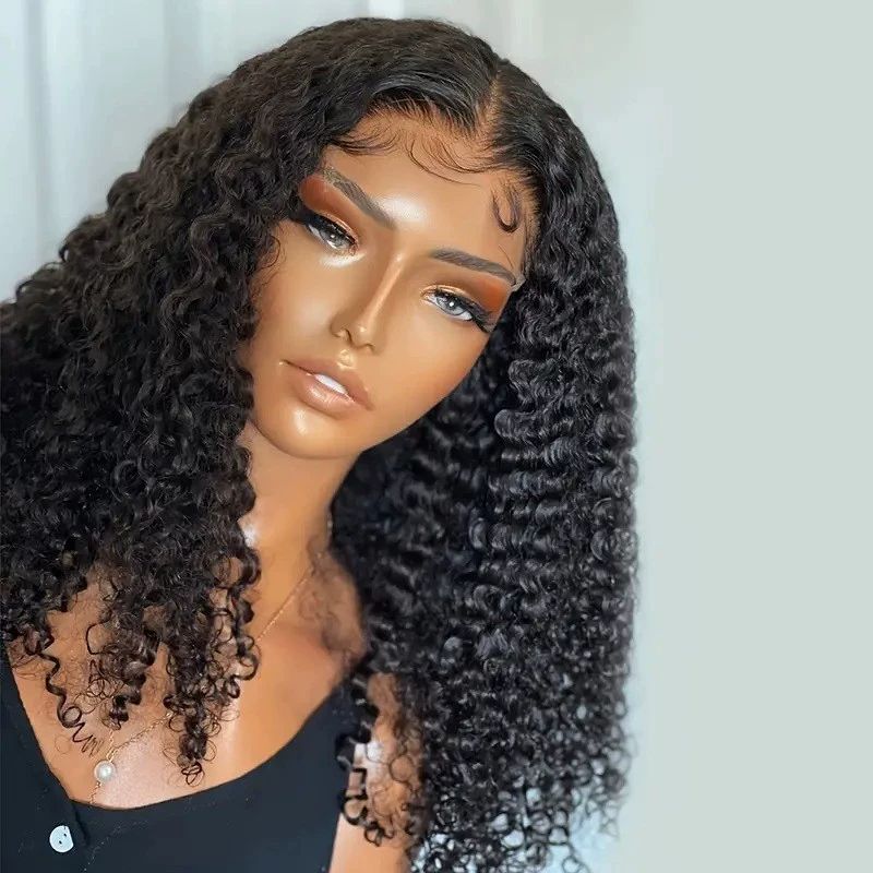 Curly  Hair Wig 13x4 Lace Front Wigs 180 Density Brazilian Tiny Knots 18 Inch Lace Frontal Wig Natural Black Blend Curly