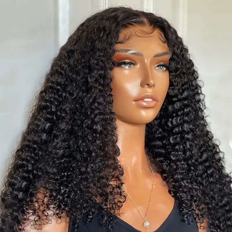 Curly  Hair Wig 13x4 Lace Front Wigs 180 Density Brazilian Tiny Knots 18 Inch Lace Frontal Wig Natural Black Blend Curly