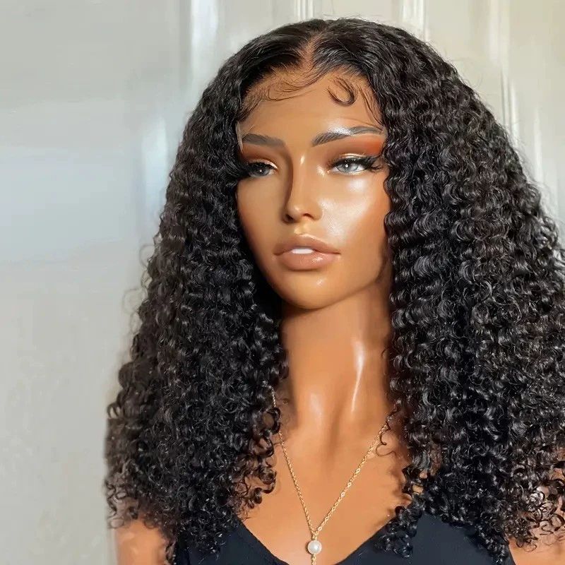 Curly  Hair Wig 13x4 Lace Front Wigs 180 Density Brazilian Tiny Knots 18 Inch Lace Frontal Wig Natural Black Blend Curly
