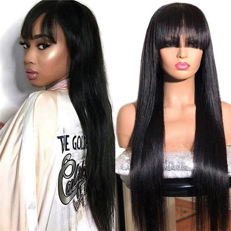 Straight Hair Wigs for Black Women Natural Wig None Lace Front Natural Color Women Wig Pre Made Wigs with Fringe 26Inch Density 150% Machine Made Can be Dyed