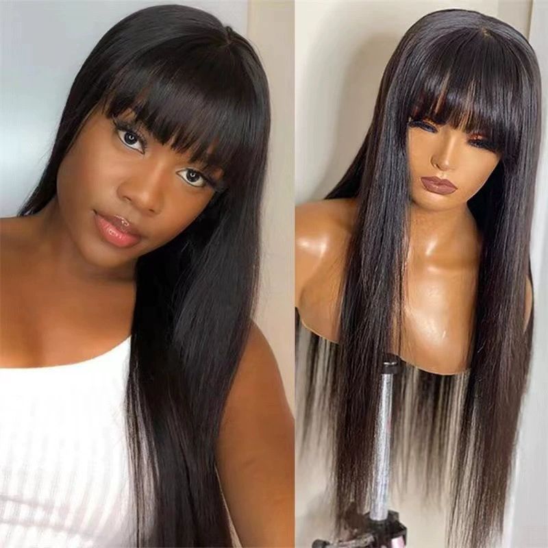 Straight Hair Wigs for Black Women Natural Wig None Lace Front Natural Color Women Wig Pre Made Wigs with Fringe 26Inch Density 150% Machine Made Can be Dyed