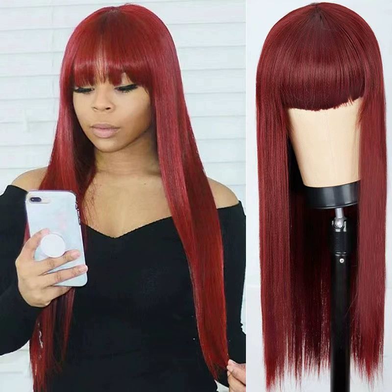 Straight Hair Wigs for Black Women Natural Wig None Lace Front Natural Color Women Wig Pre Made Wigs with Fringe 26Inch Density 150% Machine Made Can be Dyed