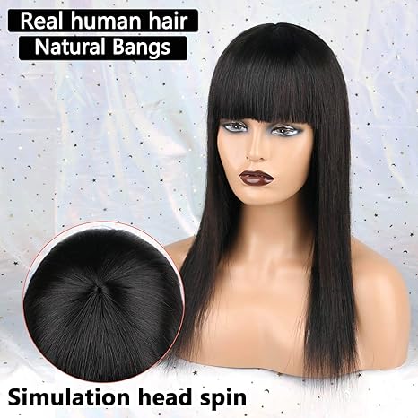 Straight Hair Wigs for Black Women Natural Wig None Lace Front Natural Color Women Wig Pre Made Wigs with Fringe 26Inch Density 150% Machine Made Can be Dyed