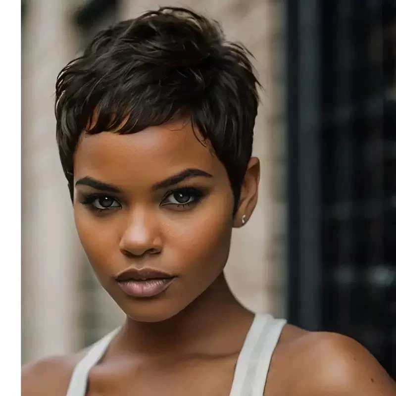 Short Burgundy Pixie Cut Wigs for Black Women Pixie Cut Wigs Burgundy Color Short 99j Wine Red Color for Black Women (Wine Red，Black)