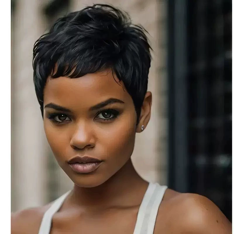 Short Burgundy Pixie Cut Wigs for Black Women Pixie Cut Wigs Burgundy Color Short 99j Wine Red Color for Black Women (Wine Red，Black)