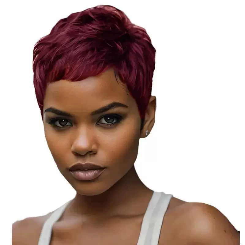 Short Burgundy Pixie Cut Wigs for Black Women Pixie Cut Wigs Burgundy Color Short 99j Wine Red Color for Black Women (Wine Red，Black)
