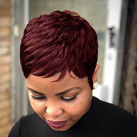 Short Burgundy Pixie Cut Wigs for Black Women Pixie Cut Wigs Burgundy Color Short 99j Wine Red Color for Black Women (Wine Red，Black)