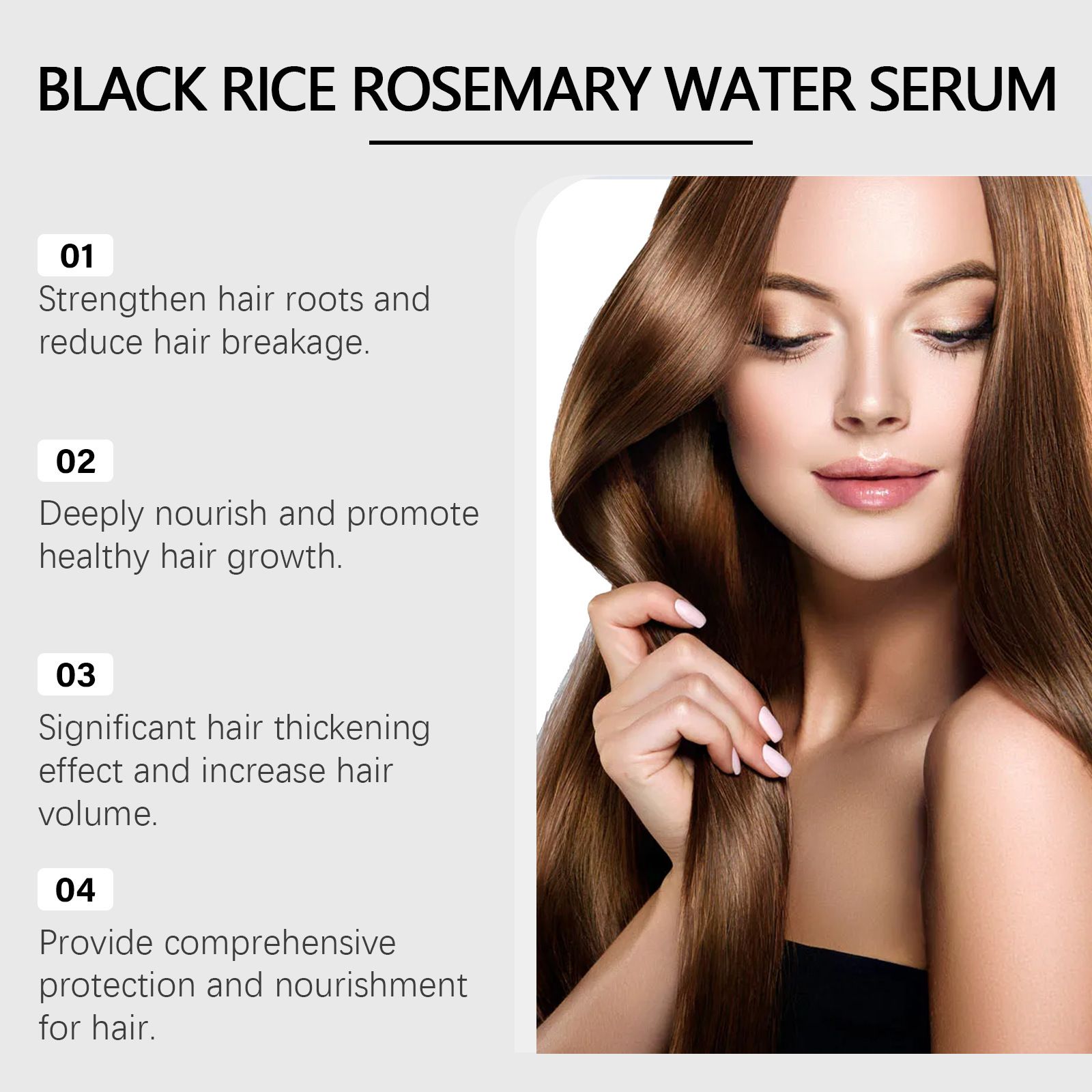 Black Sesame Hair Growth Serum, Black Rice Rosemary Hair Care, volumize and moisturize hair