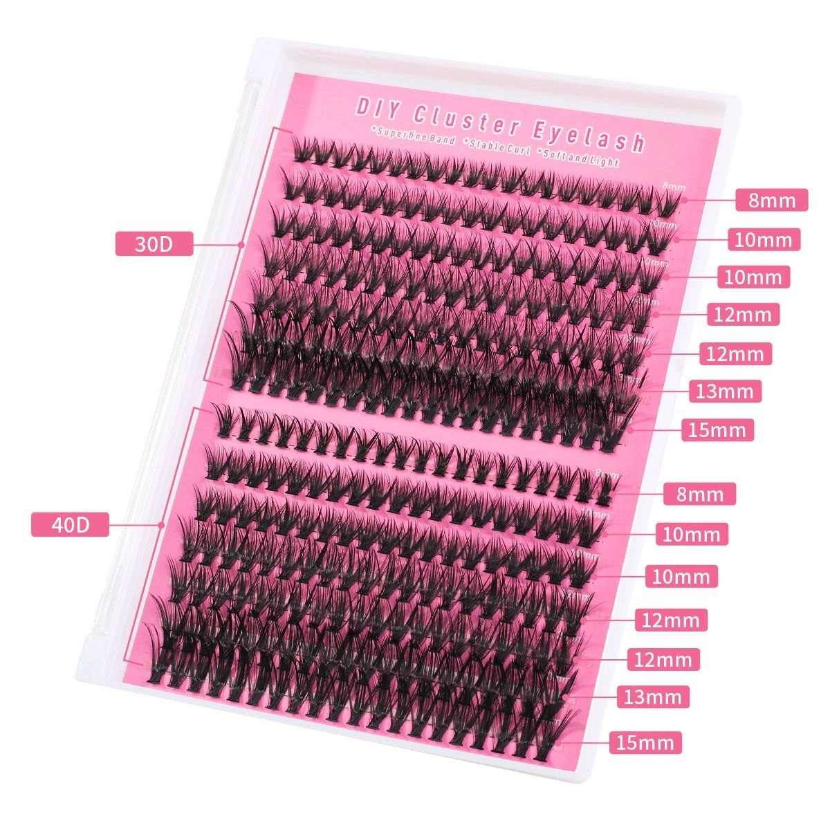 DIY Lash Clusters Individual Eyeslash Extensions Volume Lash Clusters Thick Band Wispy Natural Eyelash Extension Large Tray (40D-0.07-D, 8-16mm) view 5