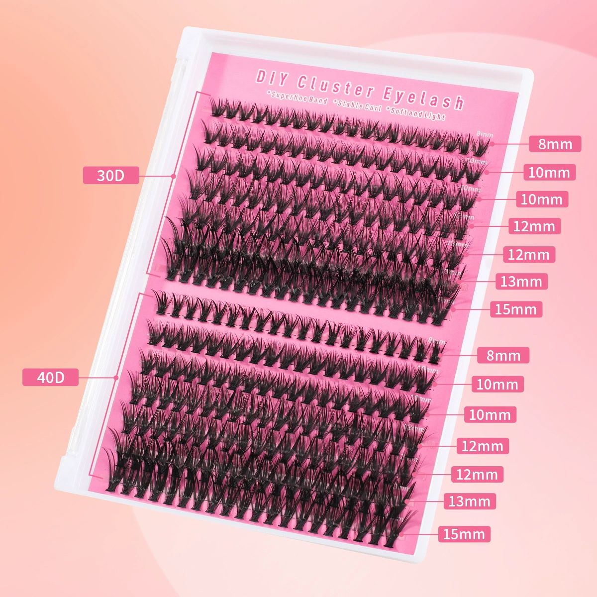 DIY Lash Clusters Individual Eyeslash Extensions Volume Lash Clusters Thick Band Wispy Natural Eyelash Extension Large Tray (40D-0.07-D, 8-16mm) view 8