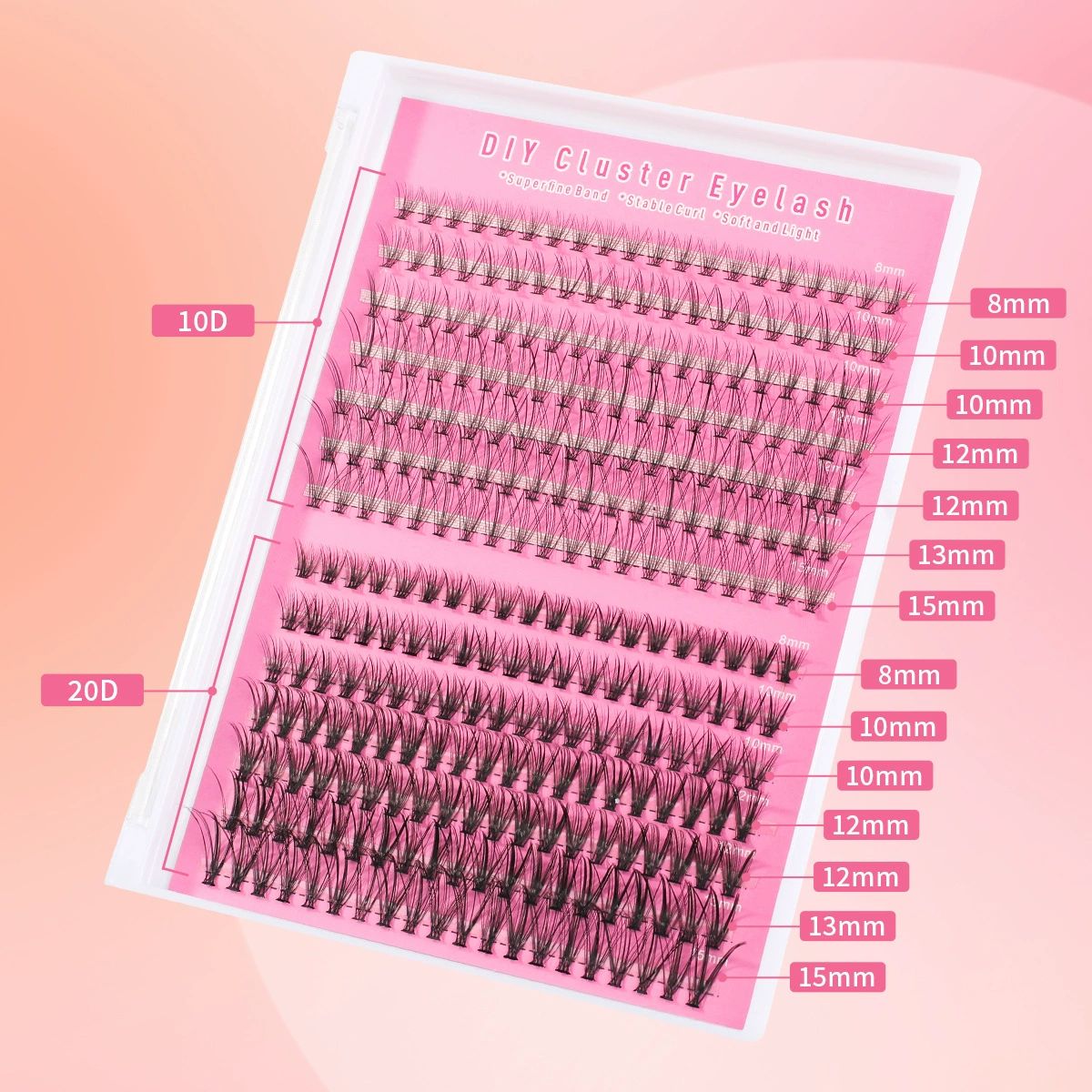 DIY Lash Clusters Individual Eyeslash Extensions Volume Lash Clusters Thick Band Wispy Natural Eyelash Extension Large Tray (40D-0.07-D, 8-16mm) view 6