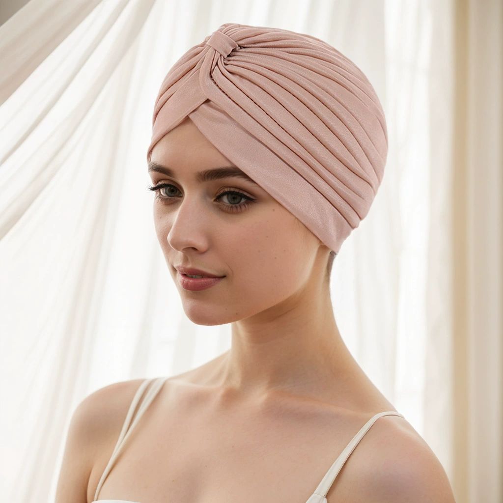 Unisex Turban Hat, Vintage Polyester Pleated Head Wrap Headband Cross Twist Arab Hair Wrap Chemo Turban Headwear