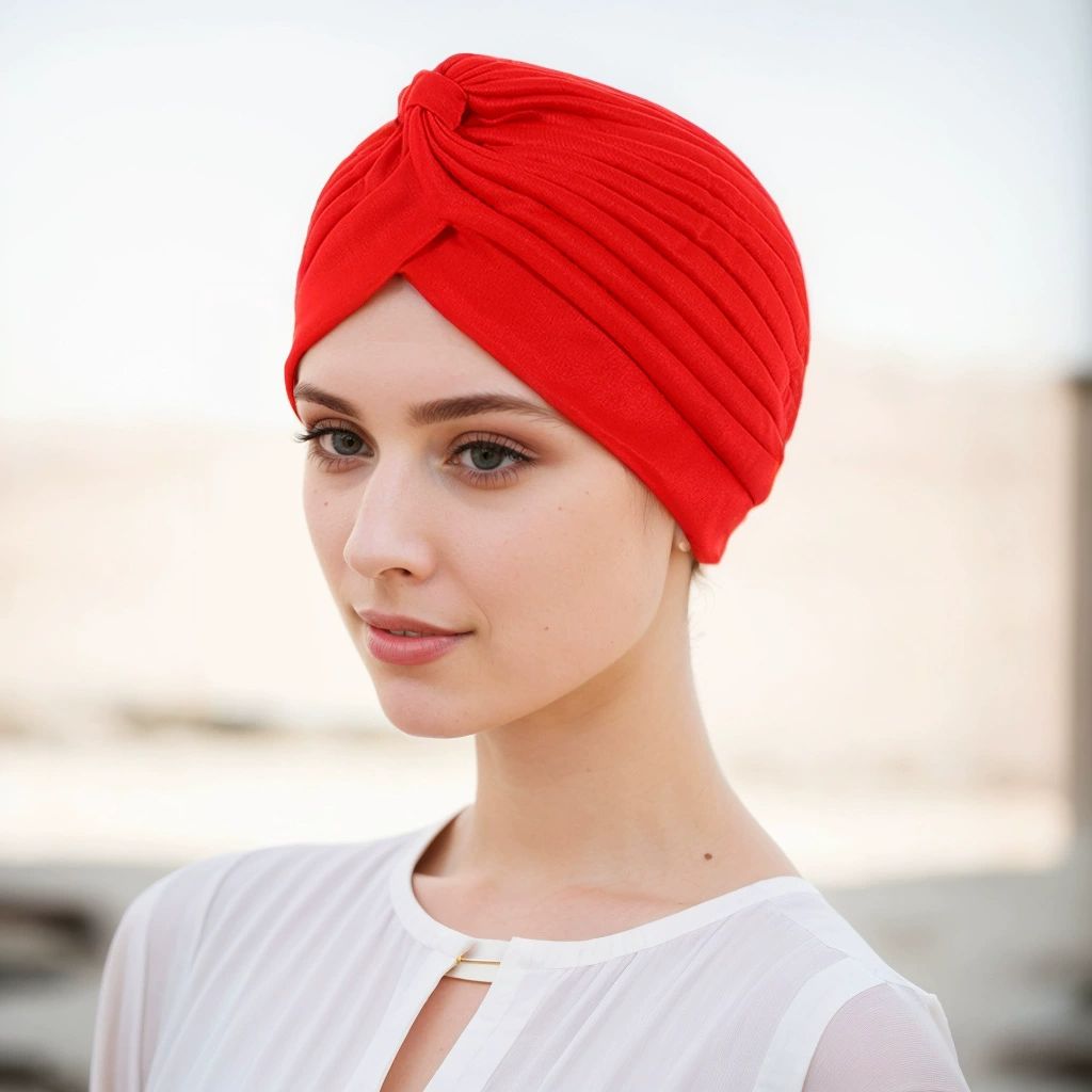 Unisex Turban Hat, Vintage Polyester Pleated Head Wrap Headband Cross Twist Arab Hair Wrap Chemo Turban Headwear