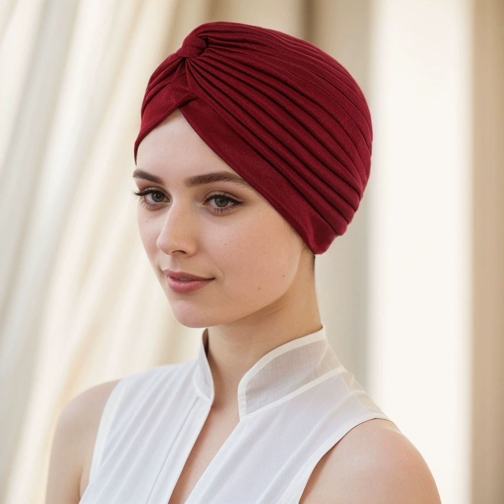 Unisex Turban Hat, Vintage Polyester Pleated Head Wrap Headband Cross Twist Arab Hair Wrap Chemo Turban Headwear