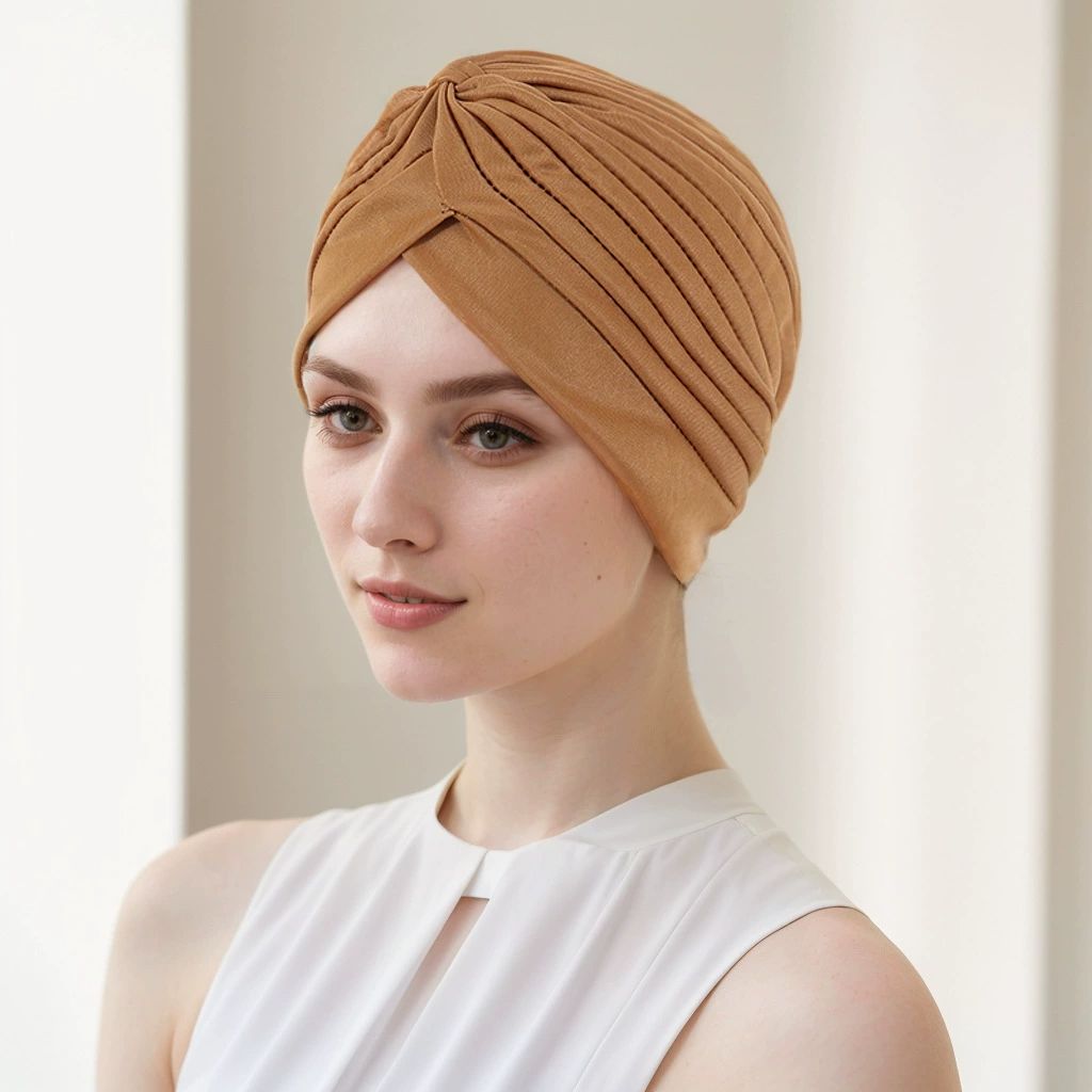 Unisex Turban Hat, Vintage Polyester Pleated Head Wrap Headband Cross Twist Arab Hair Wrap Chemo Turban Headwear