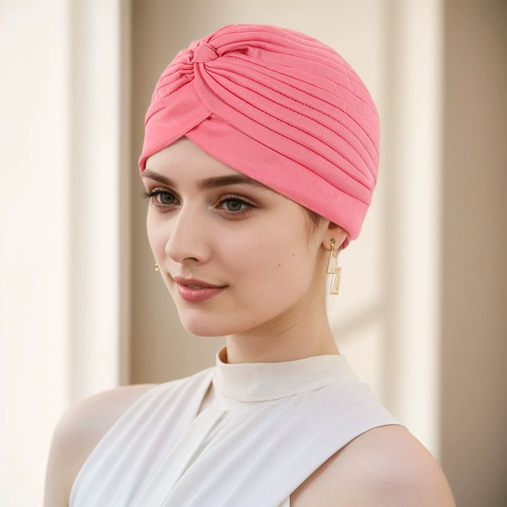 Unisex Turban Hat, Vintage Polyester Pleated Head Wrap Headband Cross Twist Arab Hair Wrap Chemo Turban Headwear