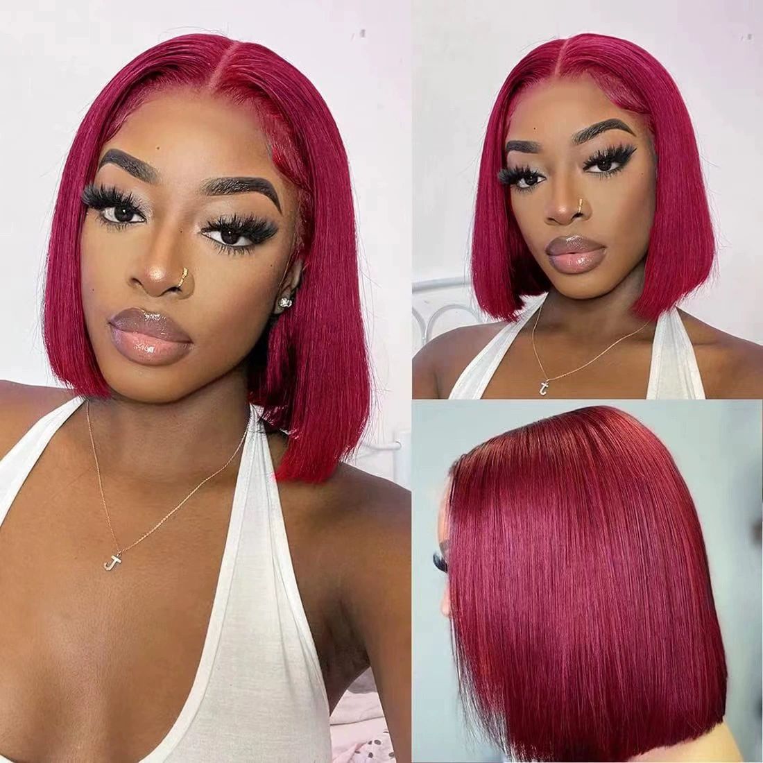 12 inch Straight Bob Wig Hair 13x4 HD Frontal Lace Wig Short Bob Wigs for Women Glueless Bob Lace Front Wigs  Hair 150% Density Natural Black Color