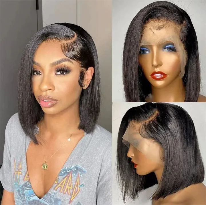 12 inch Straight Bob Wig Hair 13x4 HD Frontal Lace Wig Short Bob Wigs for Women Glueless Bob Lace Front Wigs  Hair 150% Density Natural Black Color