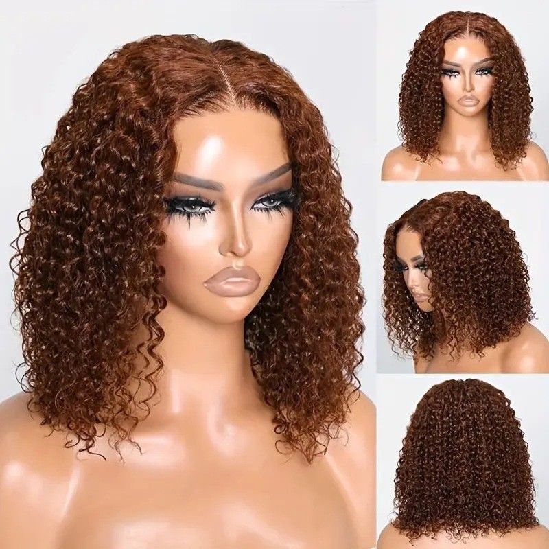 Curly Bob Wig 14 Inch Glueless 13x4 Lace Front Wigs  for Black Women 180% Density Mongolian HD Kinky Curly Bob Lace Frontal Wigs Wet and Wave