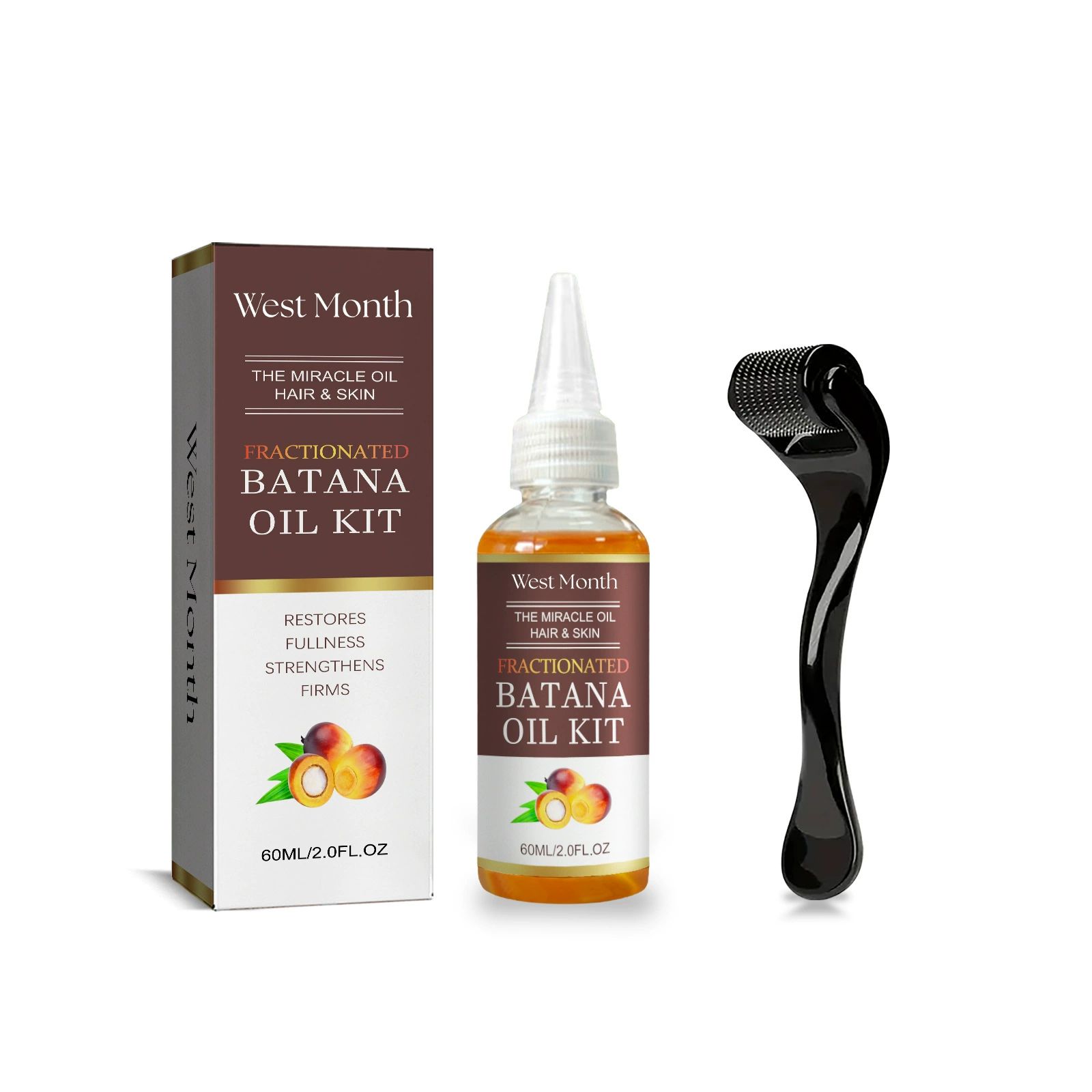 Batana Hair Oil & Scalp Roller Kit，Hair Growth Serum For Women&Men -Strengthen Hair, Boost Shine & Growth |Revitalizing Essential Oil Treatment For Dry, Frizzy Hair 2oz
