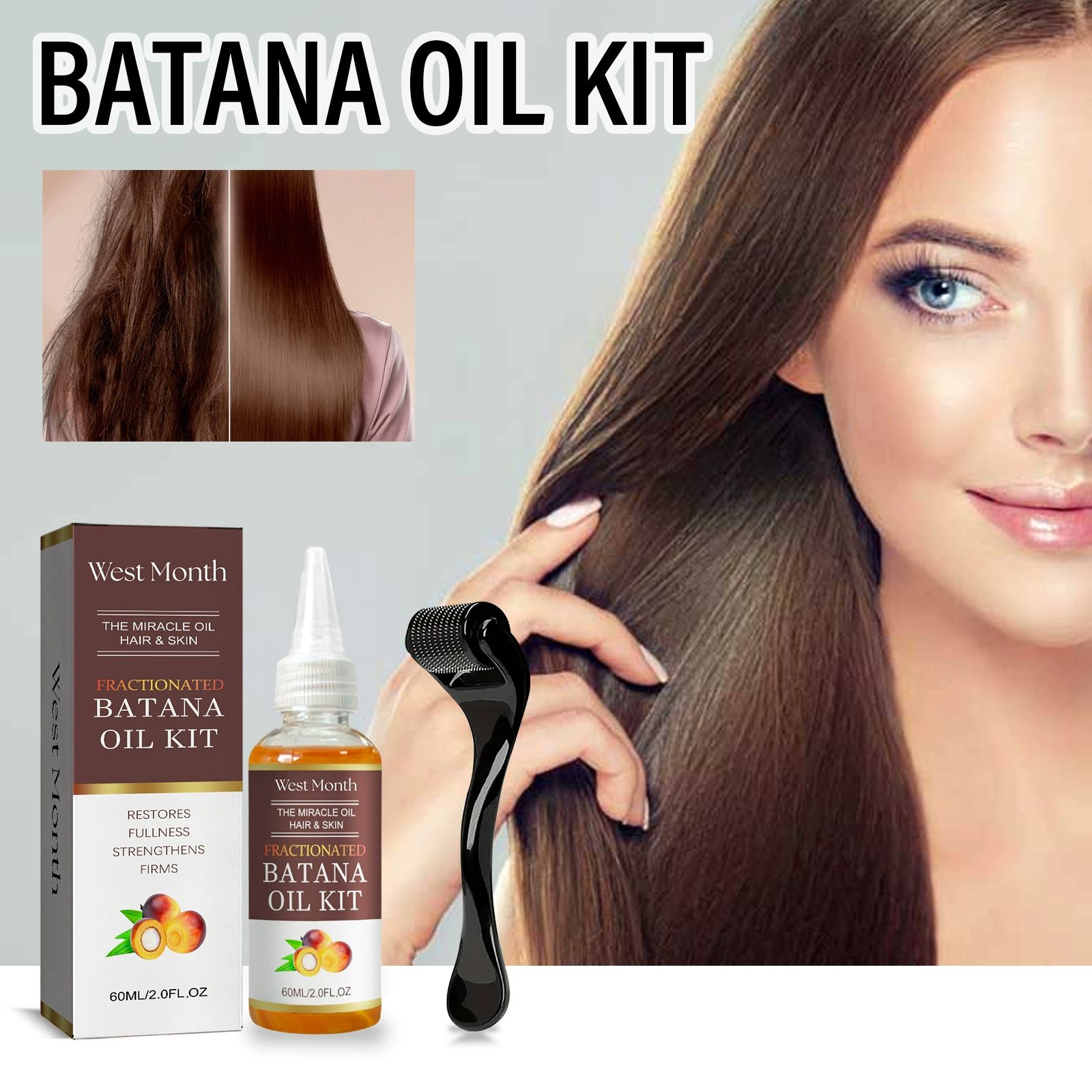 Batana Hair Oil & Scalp Roller Kit，Hair Growth Serum For Women&Men -Strengthen Hair, Boost Shine & Growth |Revitalizing Essential Oil Treatment For Dry, Frizzy Hair 2oz