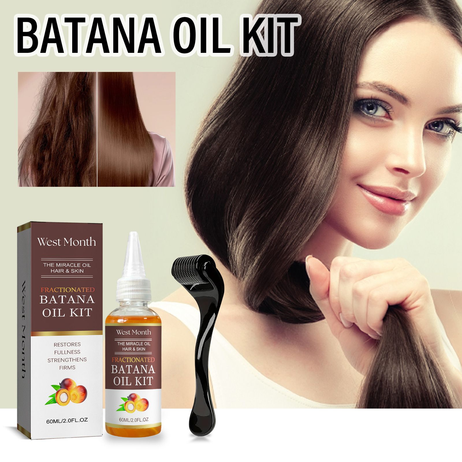Batana Hair Oil & Scalp Roller Kit，Hair Growth Serum For Women&Men -Strengthen Hair, Boost Shine & Growth |Revitalizing Essential Oil Treatment For Dry, Frizzy Hair 2oz