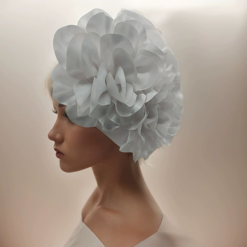 Exaggerated Satin Flower Hijab Hat Women Turban Cap African Auto Gele Headtie Muslim Head Wraps