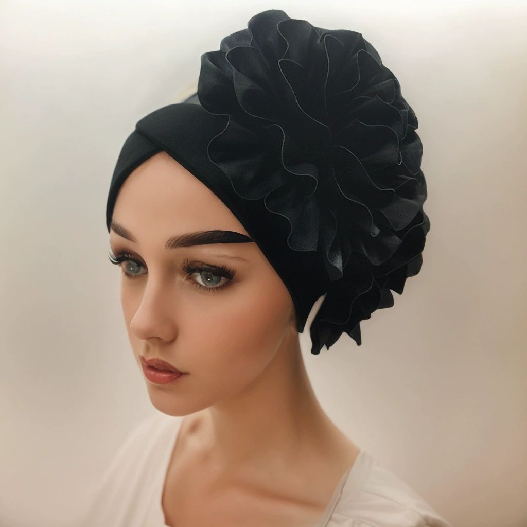 Exaggerated Satin Flower Hijab Hat Women Turban Cap African Auto Gele Headtie Muslim Head Wraps